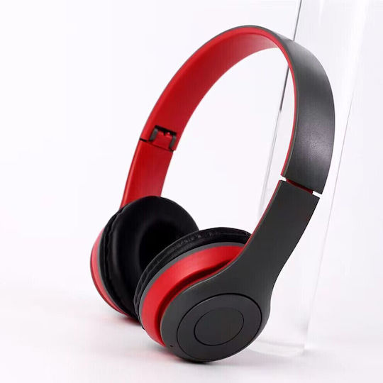 P47 Wireless / Wired On Ear Headphones with Radio with 6 hours of Operation Red / Black