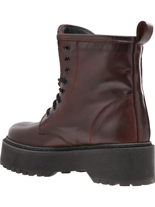 Leder Stiefeletten Damen Burgundisch