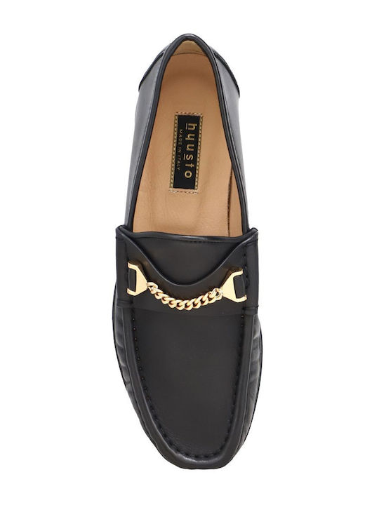 Leder Damen Loafers in Schwarz Farbe