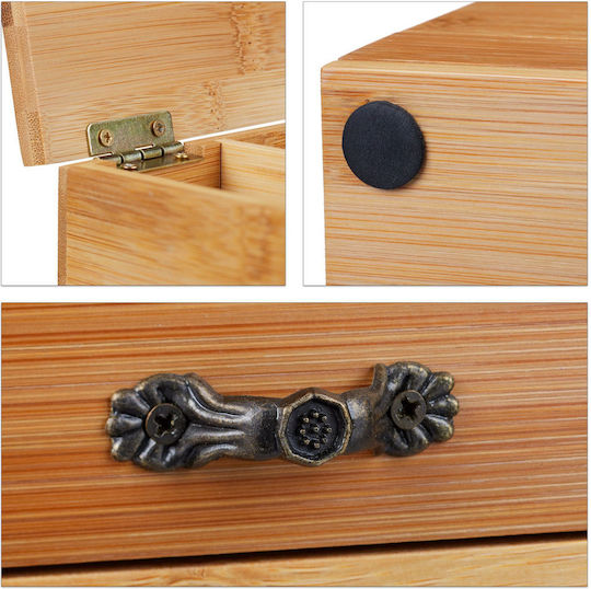 Relaxdays Καλάθι Αποθήκευσης Bamboo με Καπάκι Μπεζ 20x12x11cm