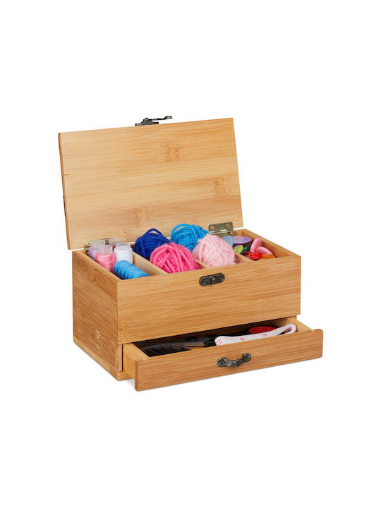 Relaxdays Coș de Depozitare Bambus cu capac Bej 20x12x11cm 1buc