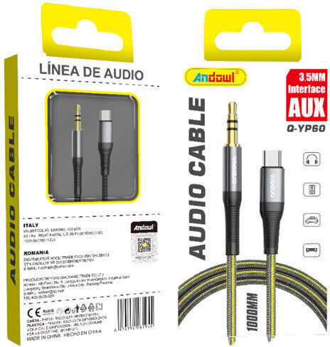 Andowl Q-yp60 USB 2.0 Cable USB-C Male - 3.5mm Silver 1m