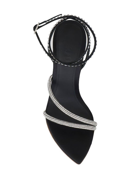 Fabric Sandals with Strass Black