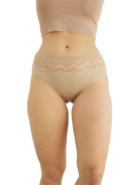 Βαμβακερά Hohe Taille Damen Slip MultiPack mit Spitze Burgundisch