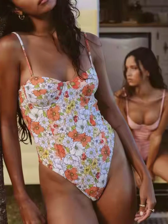 Ολόσωμο Μαγιό με Ενίσχυση Floral Φλοράλ/καρό
