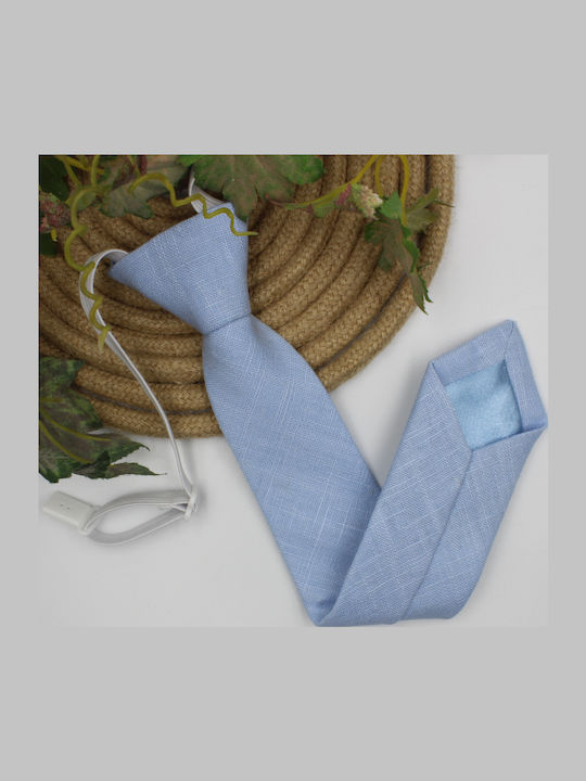 Kids' Light Blue Linen Tie with Elastic