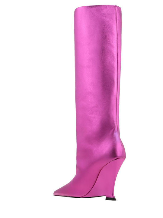 Leather High Heel Women's Boots Fuchsia