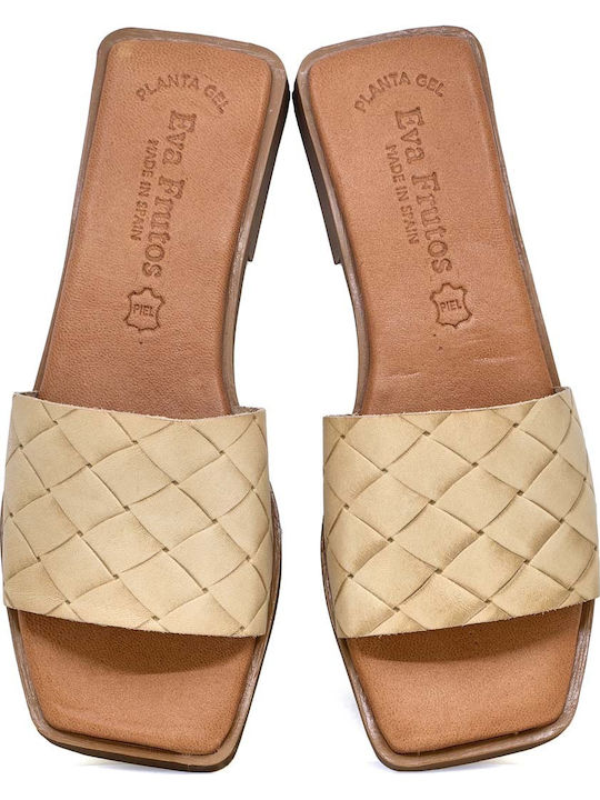 Leder Flache Sandalen für Damen in Beige Farbe