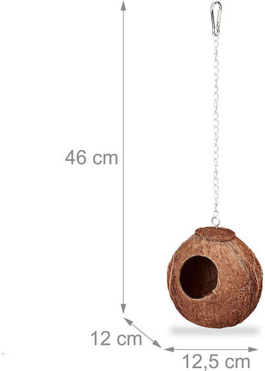 Cuib de Pasăre în Formă de Minge 2 Bucăți din Coajă de Cocos Naturală 14 X 12.5 X 12 Cm Maro