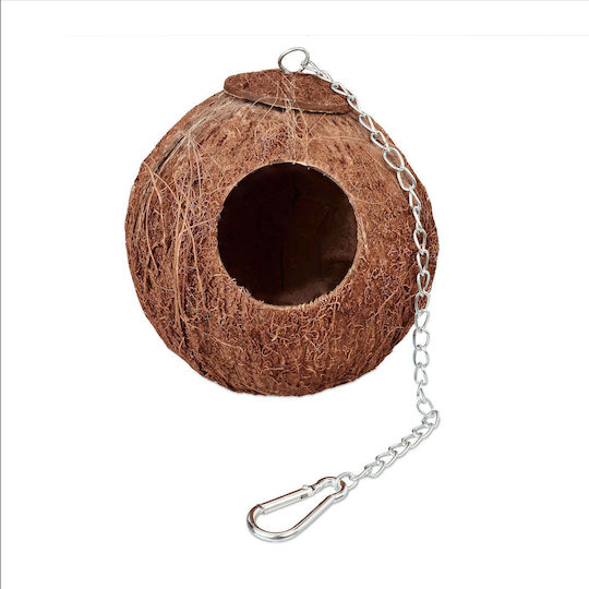 Cuib de Pasăre în Formă de Minge 2 Bucăți din Coajă de Cocos Naturală 14 X 12.5 X 12 Cm Maro