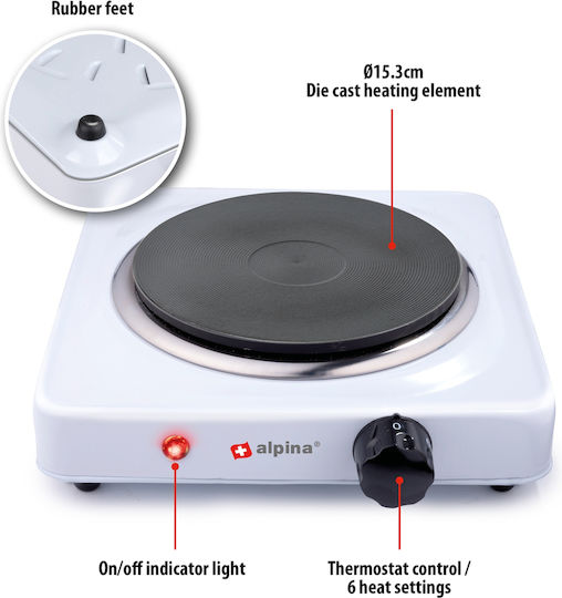 Alpina Countertop Burner Emaille Single Weiß