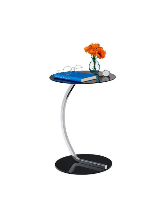 Masă Laterală Rotundă Mese De Cafea Din Sticlă Neagră L40xL55cm