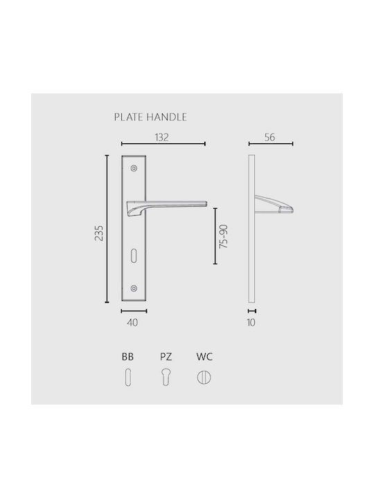 Zogometal Lever Middle Door with Rosette Pair Copper