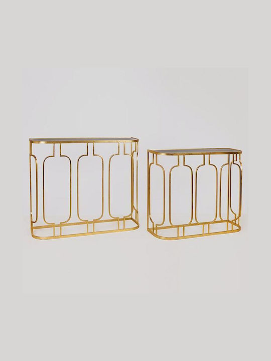 Console Table Metal with Glass Surface Gold, Black L100xW30xH82cm