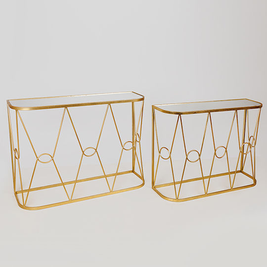Console Table Metal with Glass Surface with Mirror Golden L100xW30xH75cm