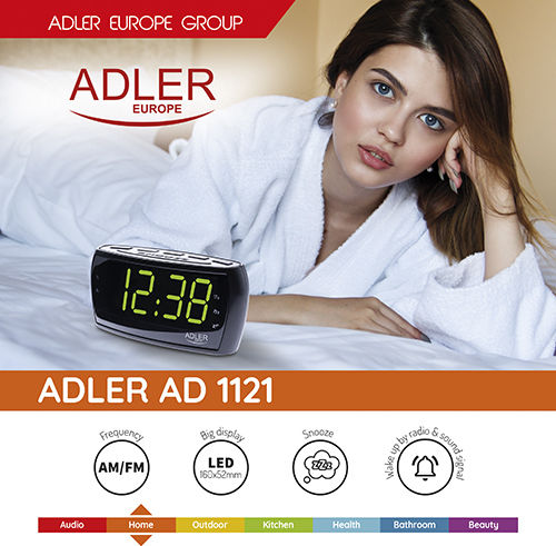 Adler AD-1211 Масов Дигитален Часовник LED с Будилник и Радио Черен AD 1211