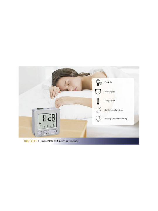 TFA Ceas Digital de Masă cu Alarmă Silver/White 60.2545.54