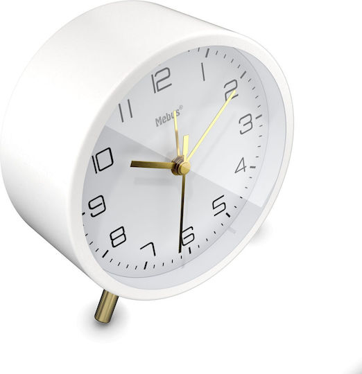 Mebus Quartz Alarm Clock Tabletop Clock LED With Alarm White 56973