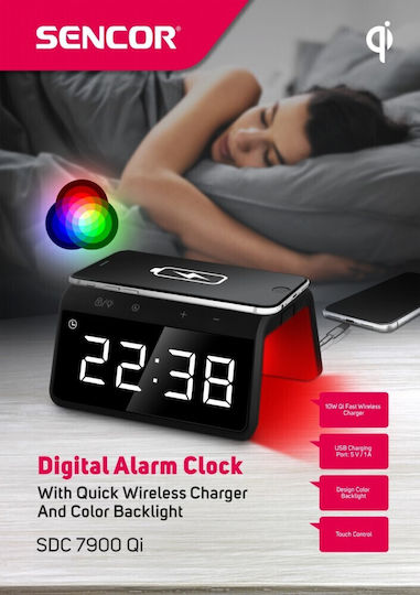 Sencor Ceas De Masă Digital Led Cu Ceas Deșteptător Și Încărcare Wireless Negru FT0376