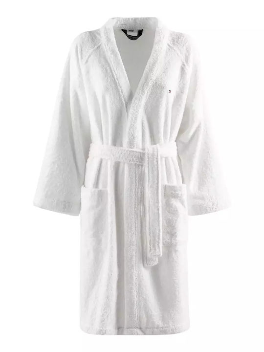 Tommy Hilfiger Kimono Μπουρνούζι με Γιακά Λευκό 360gr/m²