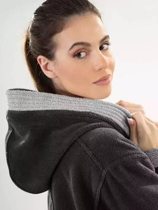 Guy Laroche Monogram Bathrobe with Hood Black