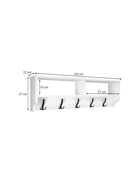 Megapap Agățătoare de Perete Soto Lemnoasă 10 Sloturi Alb 120x22x37cm 1buc