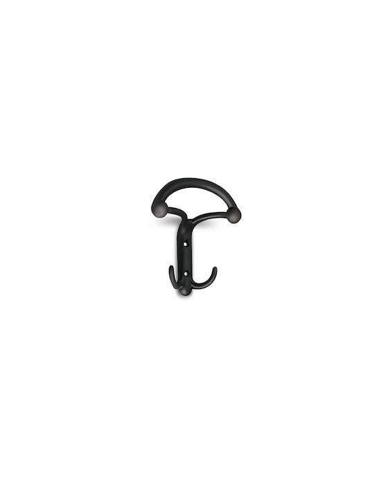 Viobrass Wall Hanger Metal 2 Hooks Black 10.7x3.7x12.3cm