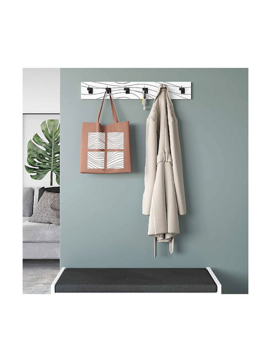 Megapap Wall Hanger Flow Wooden 6 Hooks White 63x9.8x1.8cm