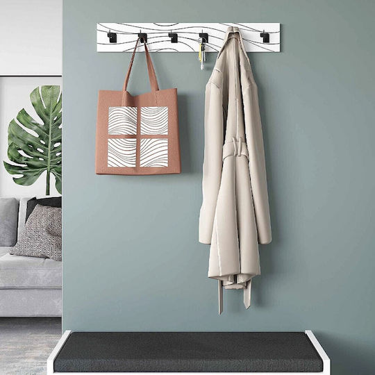 Megapap Wall Hanger Flow Wooden 6 Hooks White 63x9.8x1.8cm