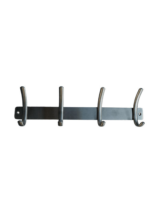 Import Hellas Κρεμάστρα Τοίχου S1003/4 Μεταλλική 4 Θέσεων Inox 35x4.3x10cm