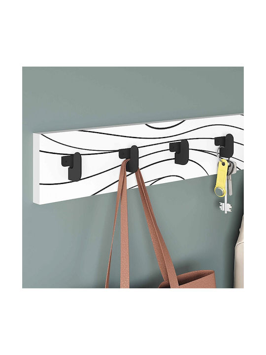 Megapap Wall Hanger Flow Wooden 6 Hooks White 63x9.8x1.8cm