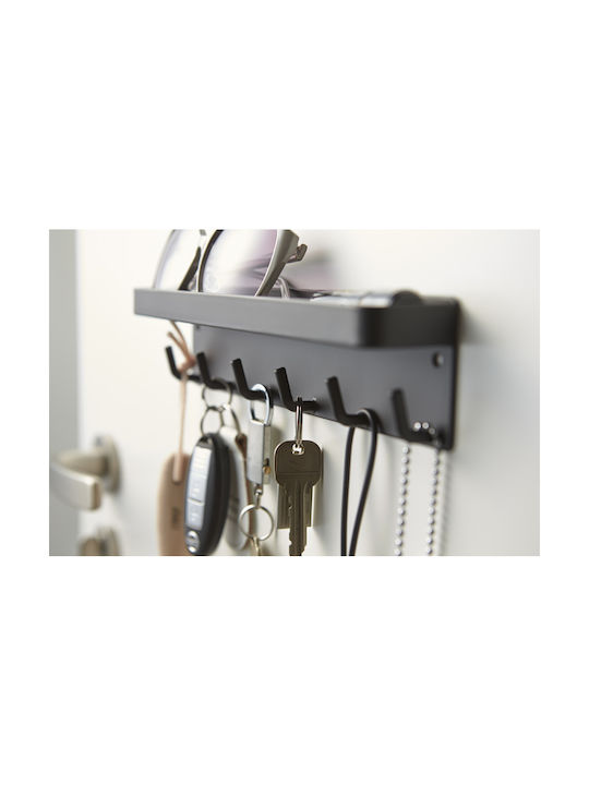 Yamazaki Wall Hanger Smart Metal 6 Hooks Black 24.5x4.5x6cm