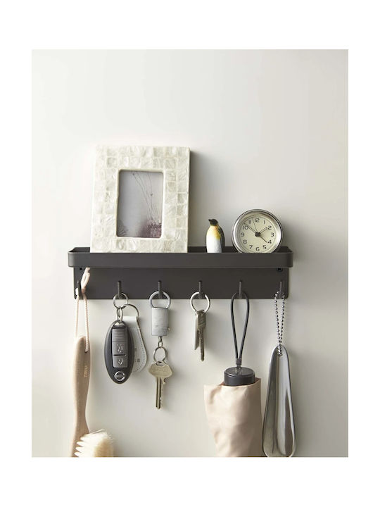 Yamazaki Wall Hanger Smart Metal 6 Hooks Black 24.5x4.5x6cm