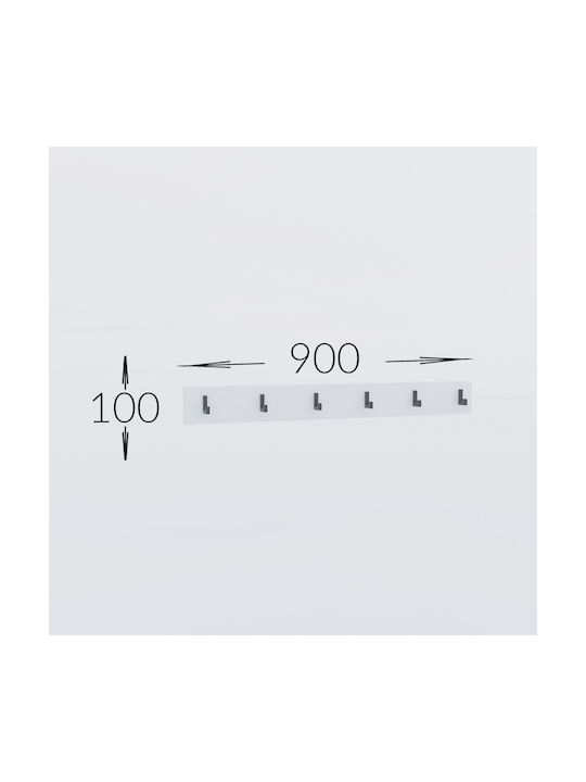 Alphab2b Κρεμάστρα Τοίχου Sara Ξύλινη 6 Θέσεων Γκρι 90x10cm