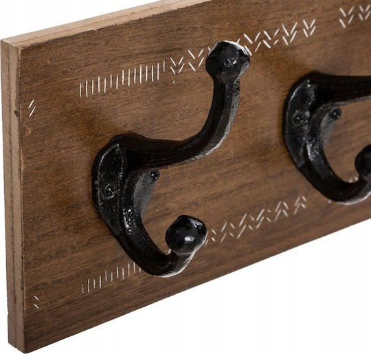 Click Wooden Wall Hanger with 5 Slots Natural Beige/Black 50x14x9cm 1pc