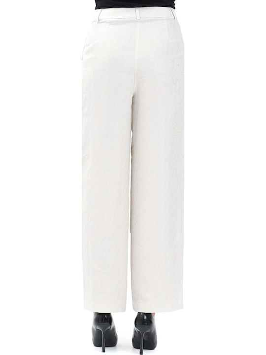 Armani Exchange Γυναικείο Ψηλόμεσο Υφασμάτινο Παντελόνι Straight Εκρού