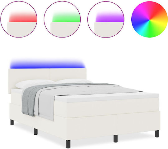 Doppelbett Bezogen mit Stoff Ecru mit Lattenrost & Matratze 160x200cm