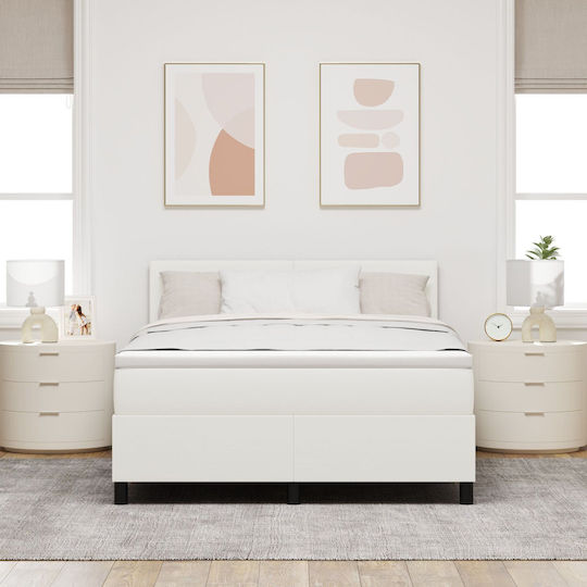Doppelbett Bezogen mit Stoff Ecru mit Lattenrost & Matratze 160x200cm