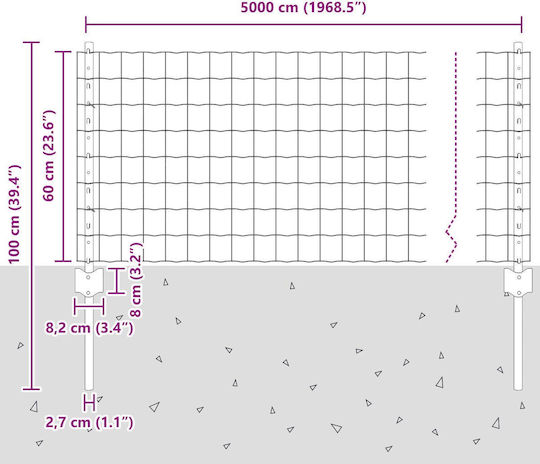 vidaXL Wire Fencing with PVC Coating Set Gray 0.6x50m