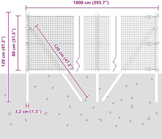 vidaXL Wire Fencing Galvanized Set Green 0.8x10m