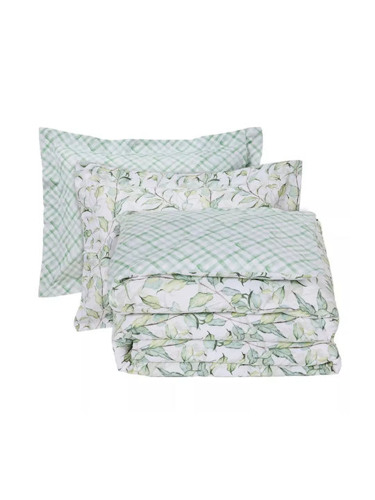 Das Home Coverlet Queen Size Cotton Green, White 220x240cm
