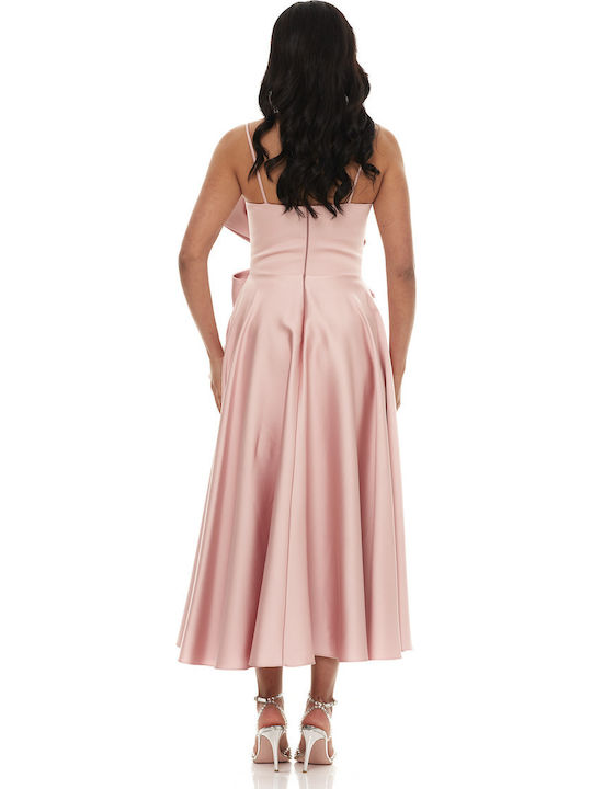 Summer Midi Dress for Wedding Christening Satin Pink