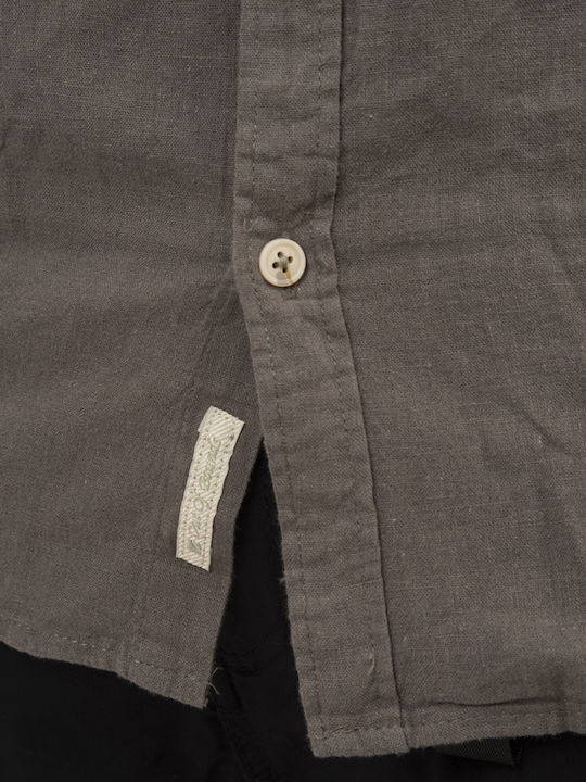 Long Sleeve Linen Shirt In Regular Fit Olive