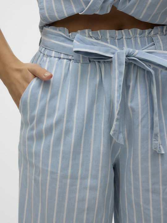 De damă Talie înaltă Pantaloni culotte cu croială paperbag Cu dungi Denim albastru deschis