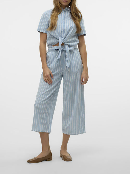 De damă Talie înaltă Pantaloni culotte cu croială paperbag Cu dungi Denim albastru deschis