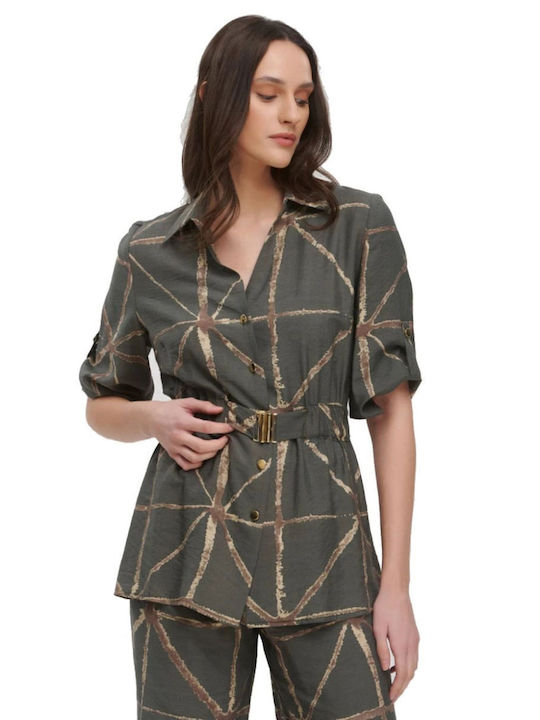 Women's Khaki Set with High-waisted Pants with Elastic