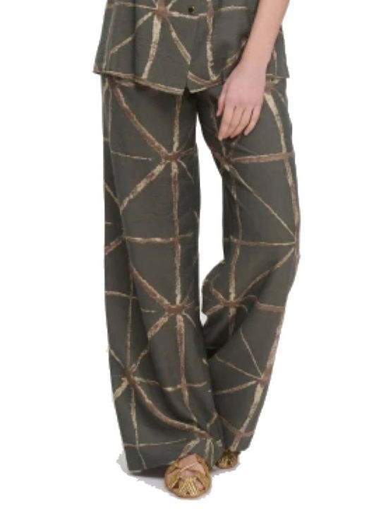 Women's Khaki Set with High-waisted Pants with Elastic