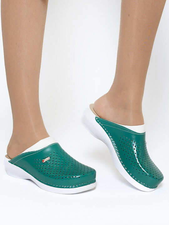 Leon MED100 Damen Leder Anatomisch Clogs Grün