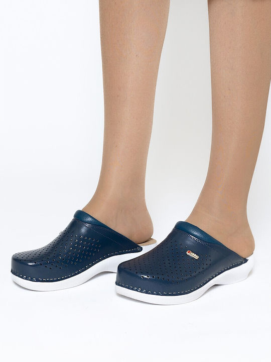 Leon Med 100 Damen Leder Anatomisch Clogs Blau