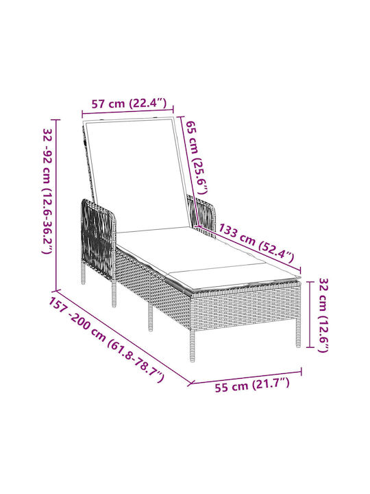 Градински и басейнови шезлонги Rattan с Възглавница Кафяв 157x55x92см